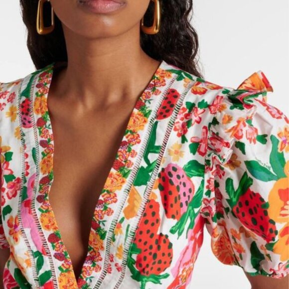 FARM Rio Women's White Flowerful Sketch Printed Cotton Romper XS Brand New - Picture 5 of 5